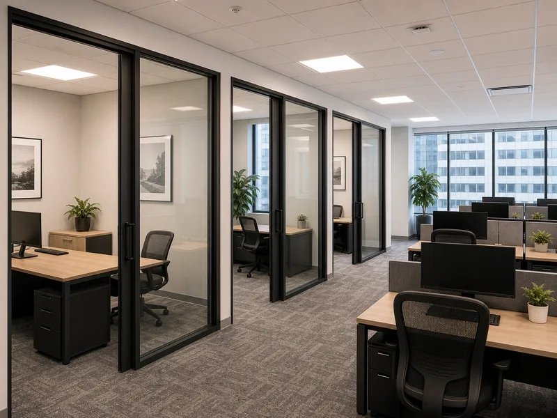 Three private offices lining one wall of a small office suite