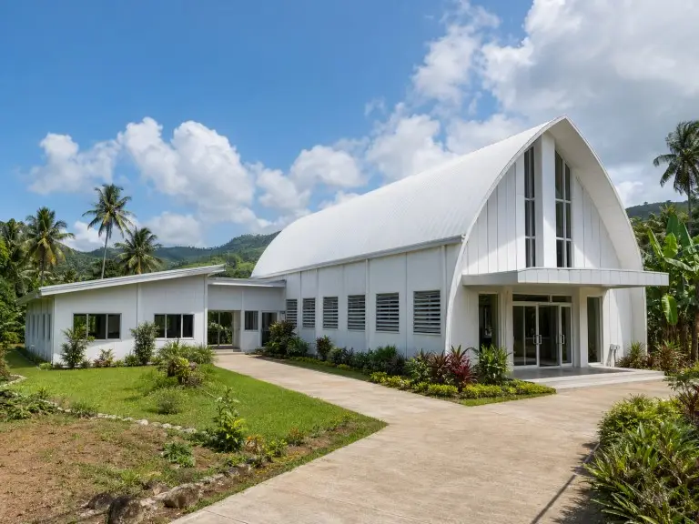 Prefab church building — multipurpose steel structure with worship hall and fellowship hall, Philippines
