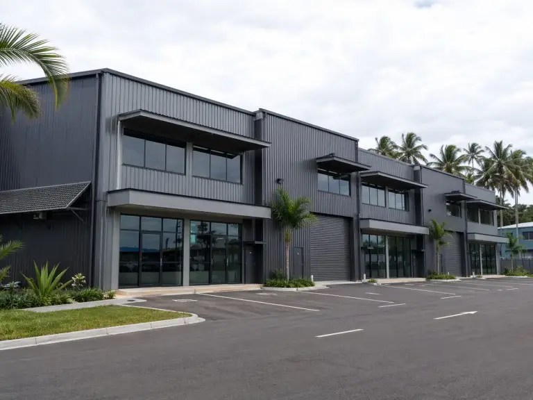 Modular steel commercial buildings — multi-unit commercial park with light industrial and retail layout, Southeast Asia