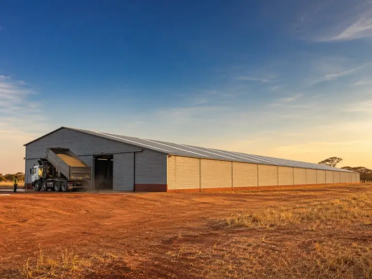 6200sqm bulk grain storage complex Sub-Saharan Africa inland single-slope steel warehouse