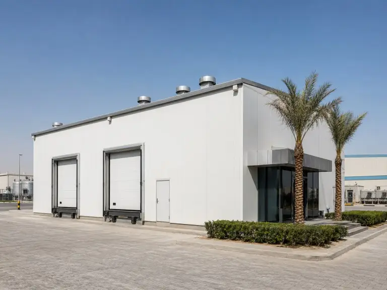 Prefab industrial building — food and beverage processing plant with hygiene-grade steel structure and C4 coating, Middle East
