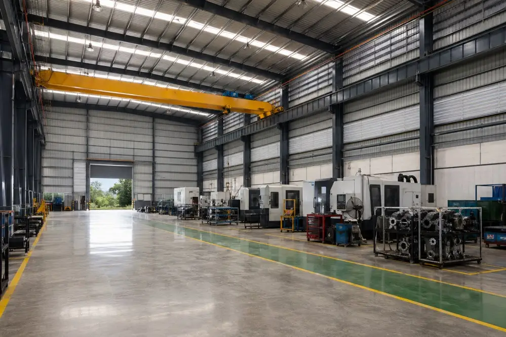 KAFA 3,200 m² pre-engineered automotive parts manufacturing workshop in Thailand — steel structure with 20T overhead crane provisions, 12 m eave height, and C3 corrosion classification coating