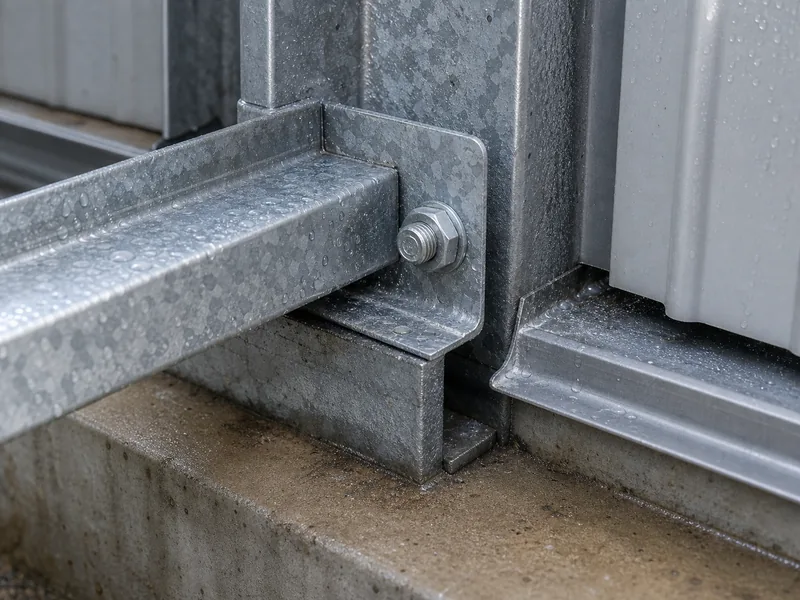 Hot-dip galvanized fastener and panel lap protecting a steel structure chicken house frame against ammonia corrosion