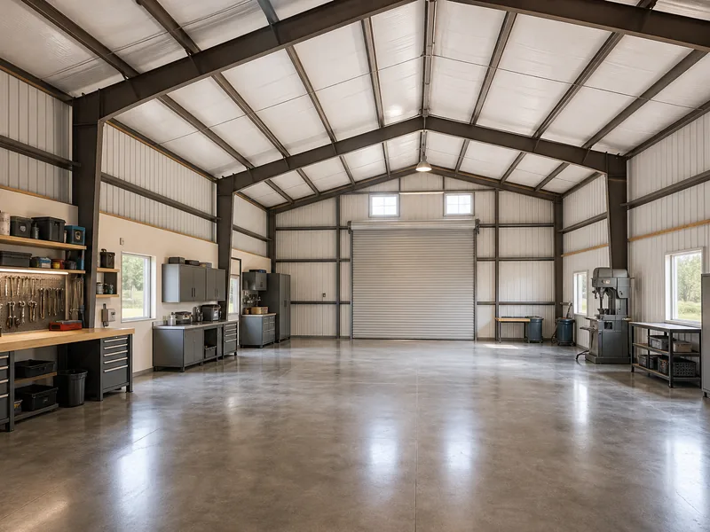 Interior of a 30x40 metal building set up as a clear-span