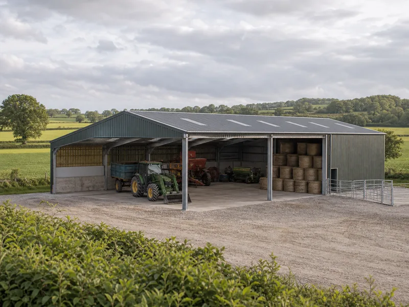 Home 58 Steel-framed agricultural building in English farmland under planning use rules