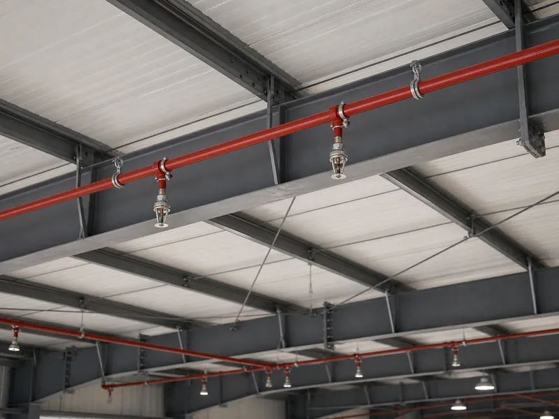 Buses de suppression des incendies par mousse‑eau installées dans la structure du toit d’un hangar