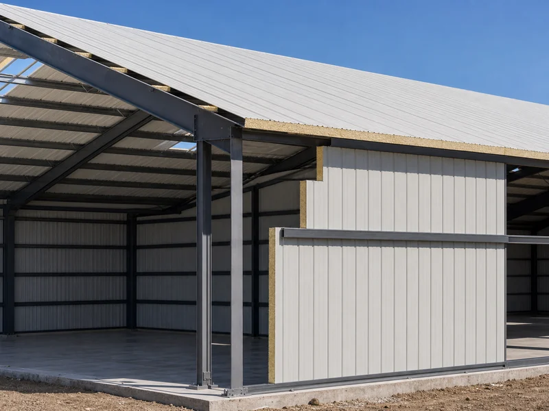 Insulated metal panels on a steel aircraft hangar roof and walls