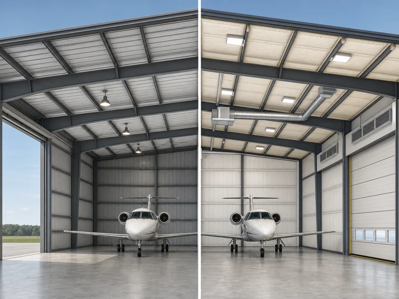 Hangar insulation strategy split between unconditioned and climate-controlled use