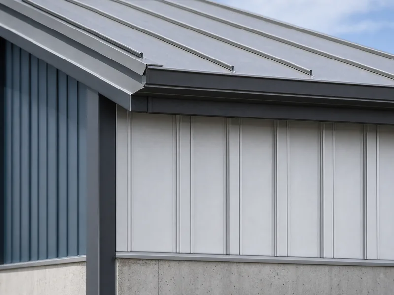Standing-seam metal roof and insulated wall panels on a steel aircraft hangar