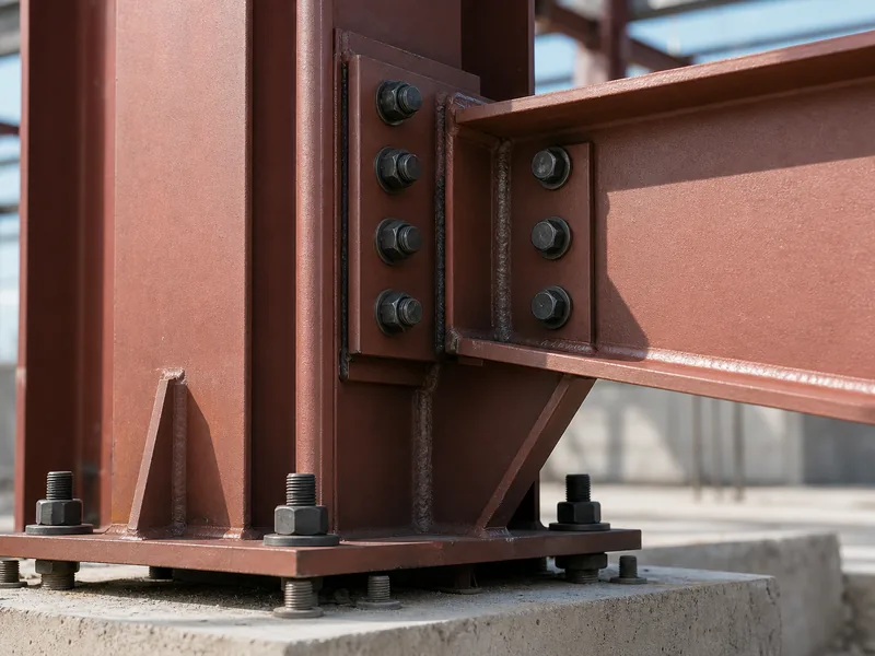 Bolted steel connection and anchor-bolt detail used to verify a metal
