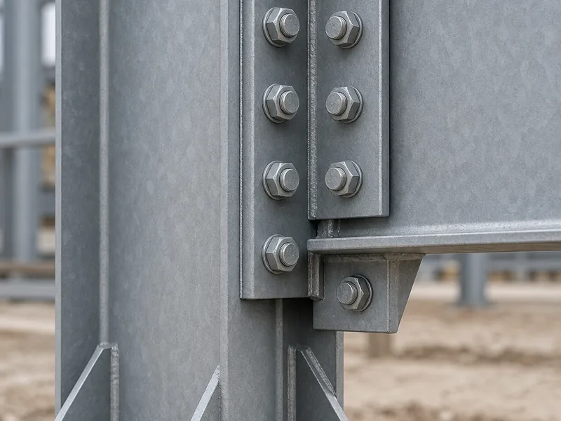 Bolted moment connection and base plate at a steel column footing