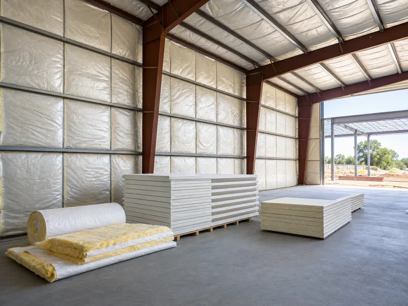Building insulation types shown as faced blanket over a steel building frame