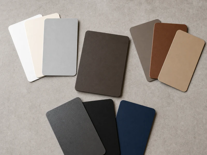 Nuancier Burnished Slate à côté d’options d’association en tons clairs, terreux chauds et charbonneux