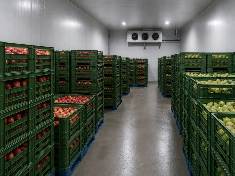 Apple bins stored under controlled atmosphere to slow ripening