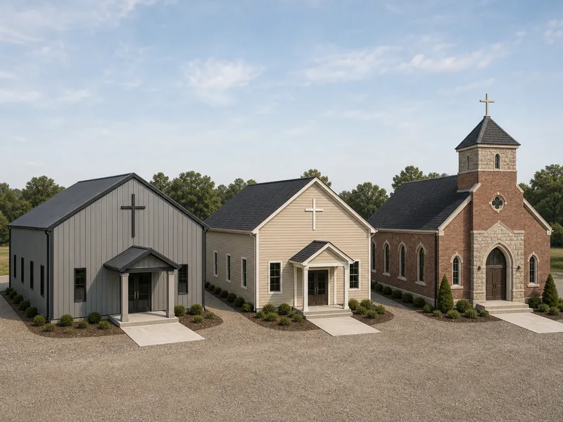 Steel, wood, and masonry church buildings side by side comparing church building cost by construction type 