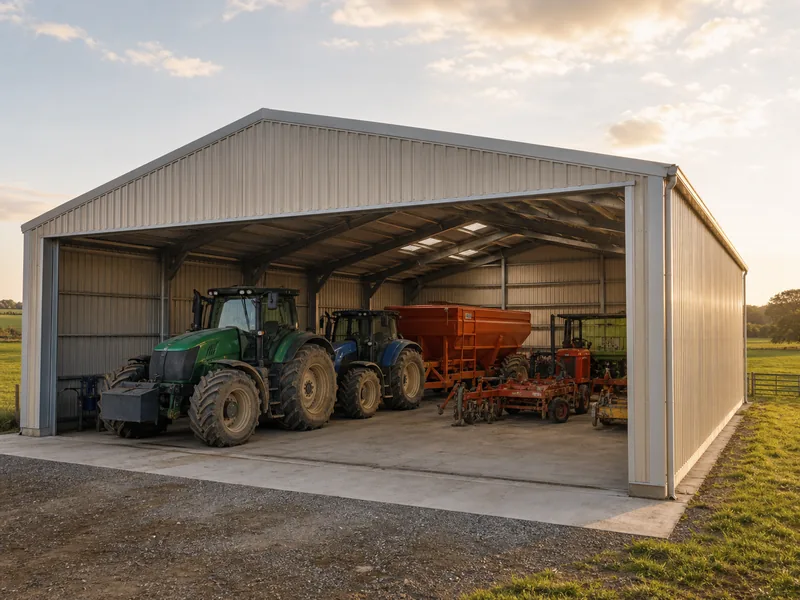 Rigid frame, steel truss, and fabric hoop options for farm clear spans