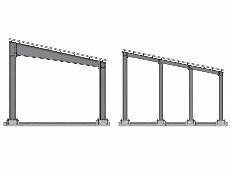 Clear span versus multi-span single slope frame cross-sections