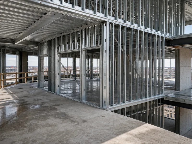 Panelized walls installed in a mid-rise commercial building