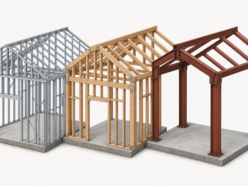 Cold-formed steel framing compared with wood and hot-rolled steel