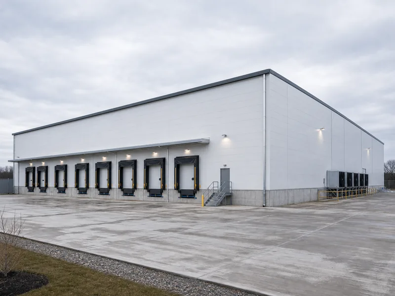 Home 57 Steel cold storage building exterior with insulated metal panel walls and loading docks