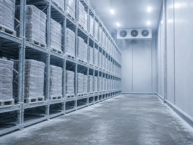Pallet racking inside a Philippine freezer room with insulated panel walls