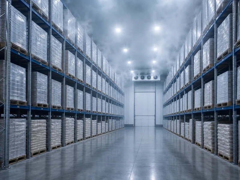 Home 57 Tall pallet racking inside a refrigerated warehouse held below freezing