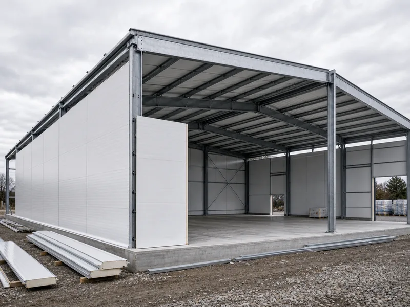 Home 59 Steel cold storage building with insulated panel walls on a cured slab