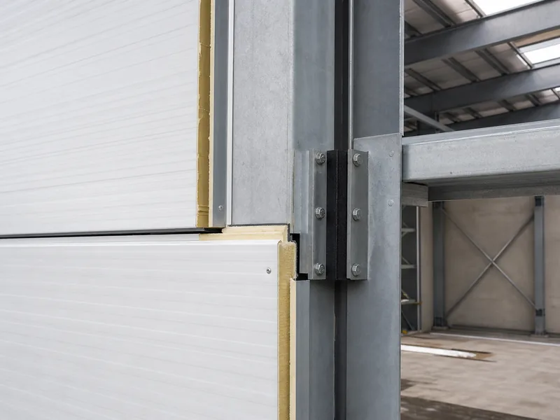 Insulated metal panels on the steel frame of a cold storage building
