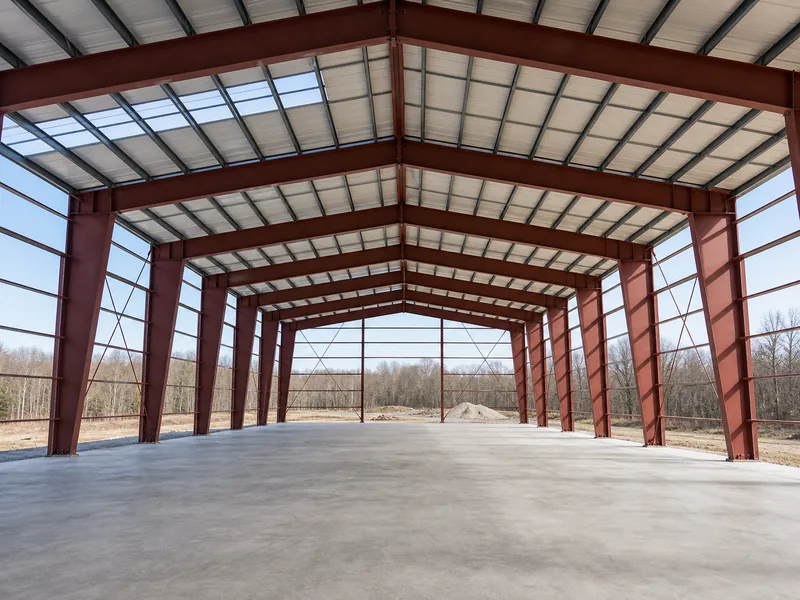 Clear-span rigid steel frame erected for a cold storage building