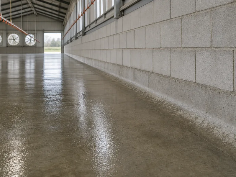 Concrete masonry wall and slab of a poultry house