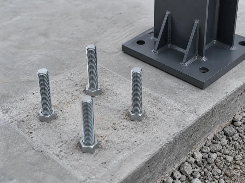 Gabarit de boulon d’ancrage moulé dans une dalle de béton à la base d’une colonne en acier