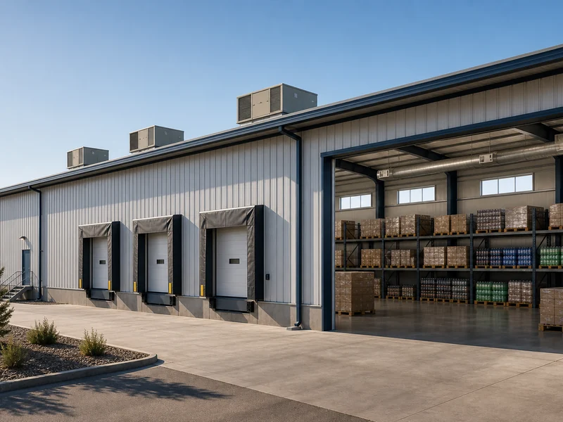 Steel-frame controlled ambient storage building using HVAC instead of industrial refrigeration