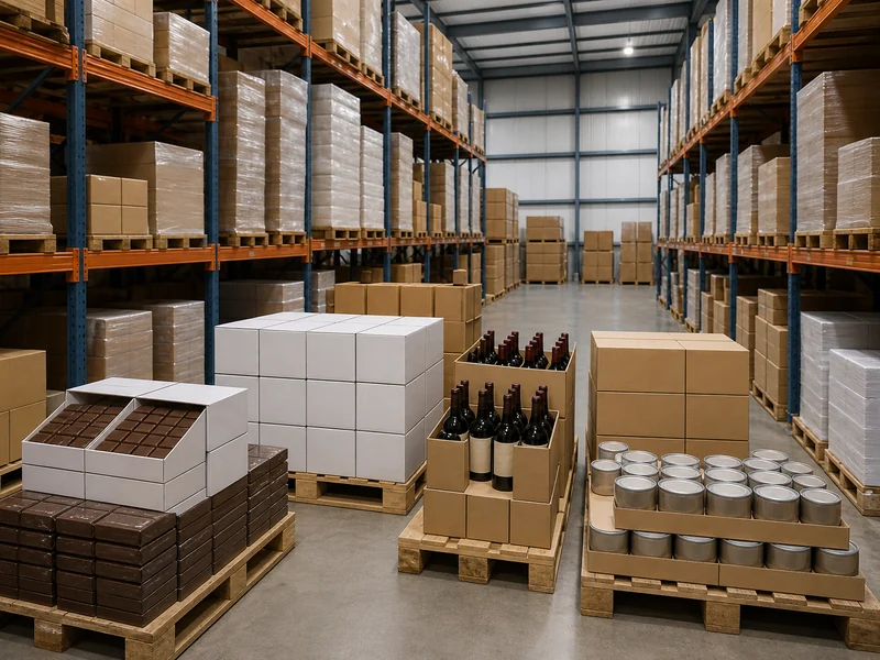 Temperature-sensitive goods on pallets in controlled ambient storage at room temperature