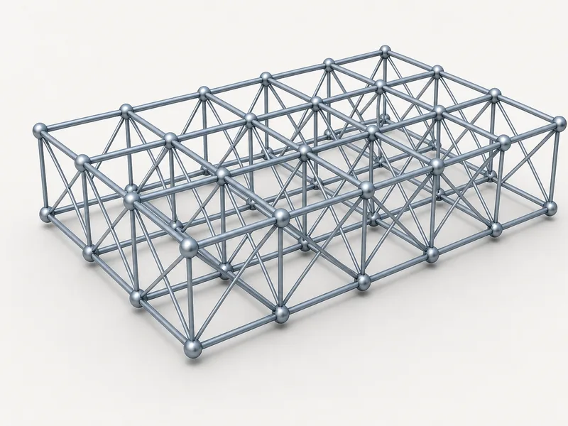 Double-layer space frame grid showing top and bottom chords with diagonal web members