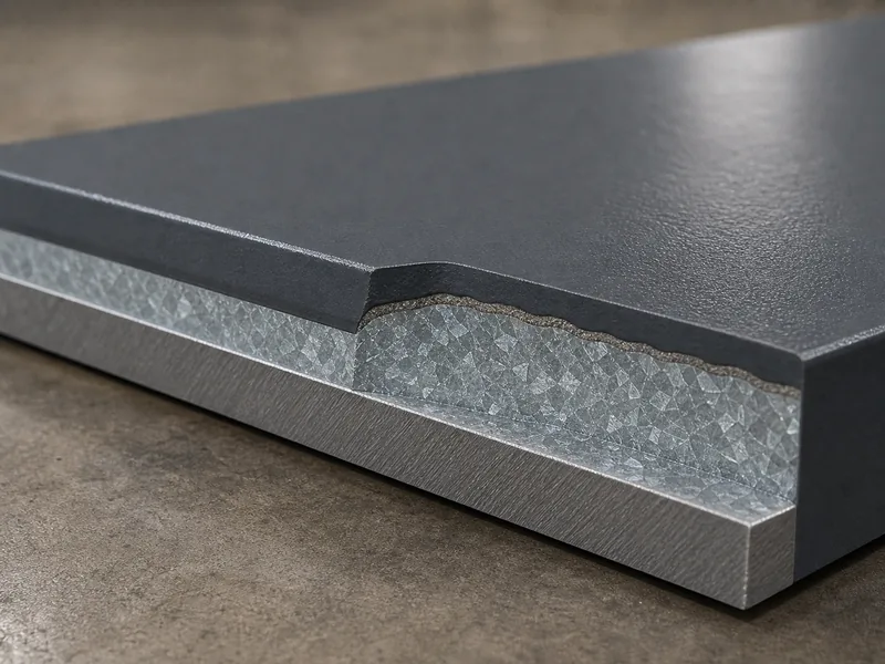 Duplex coating detail showing paint applied over galvanized steel for added service life