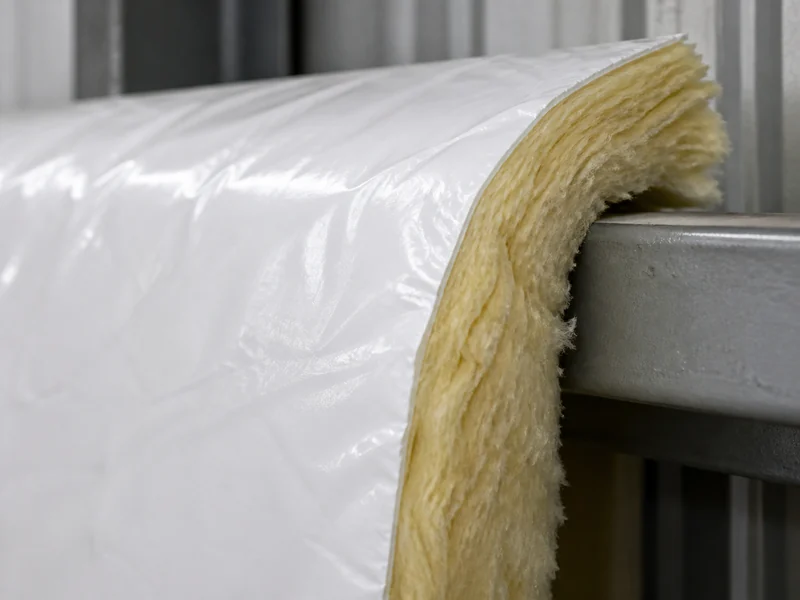 Interior-faced fiberglass blanket with its vapor retarder facing the inside of a metal building