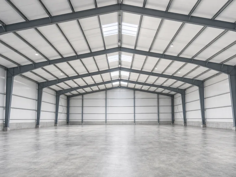Column-free steel frame and insulated panels forming a food warehouse interior