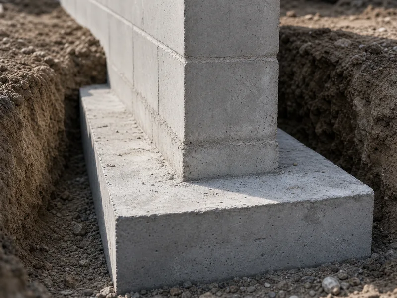 Concrete footing pad with the foundation wall resting on top