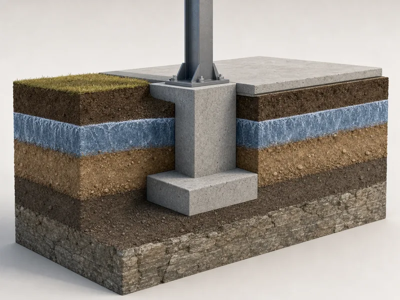Cross-section of soil with a footing set below the frost line