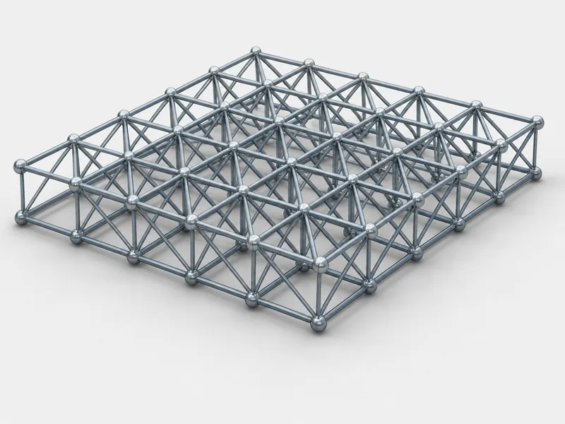 Three-dimensional double-layer grid of chords and inclined web members