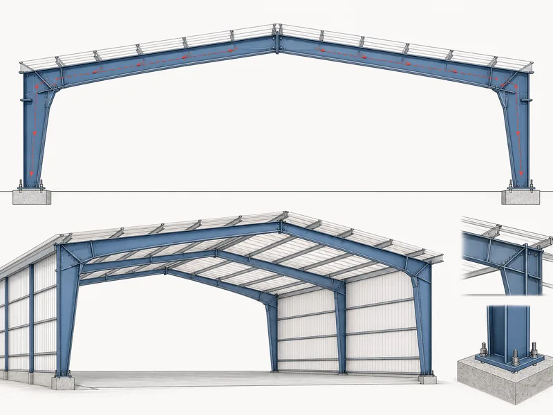 Clear-span steel frame for a gymnasium showing the span