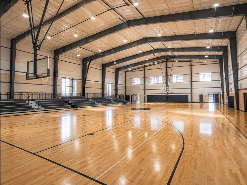 Column-free gymnasium interior