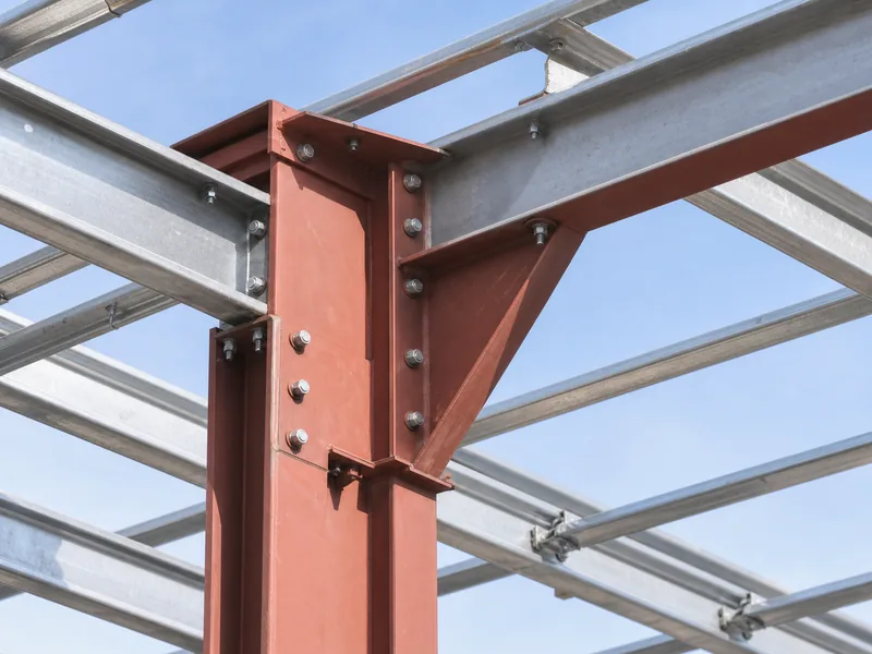 H-section columns and C/Z purlins in a gymnasium steel frame