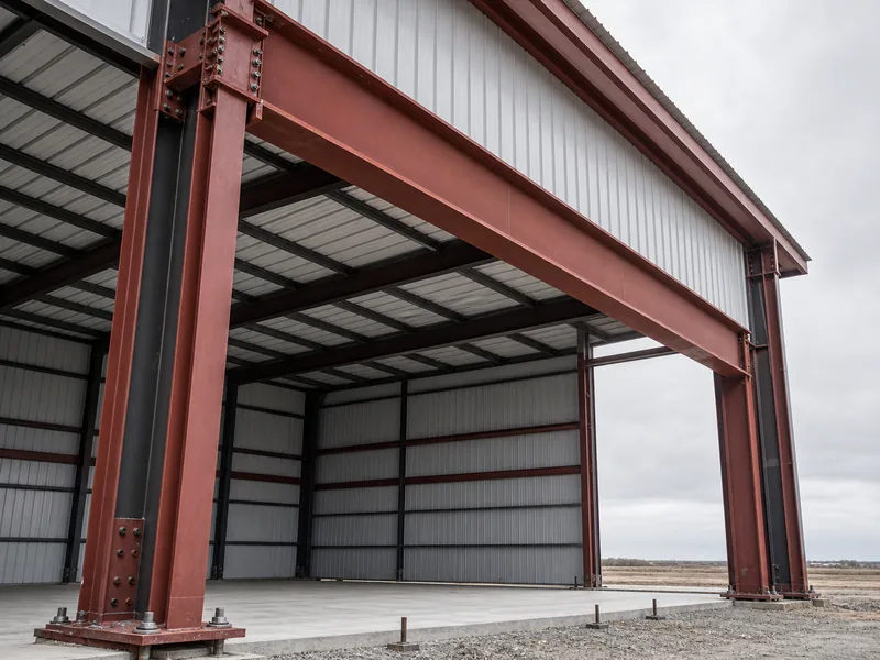 Steel header and jamb columns framing a wide hangar door opening