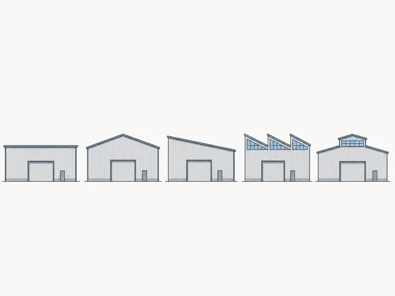 Gable, single-slope, sawtooth, and monitor warehouse roof shapes compared