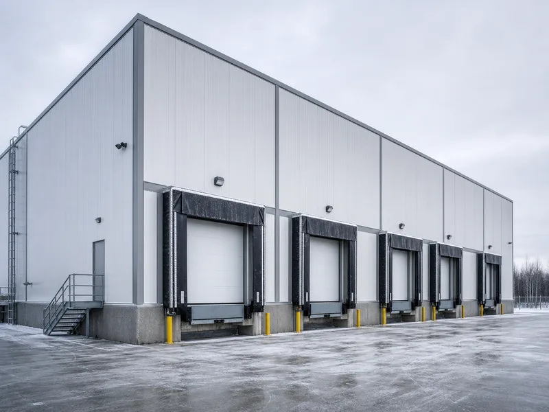 Insulated steel cold storage building with loading docks