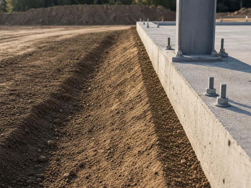 Finished pad sloping away from foundation anchor bolts