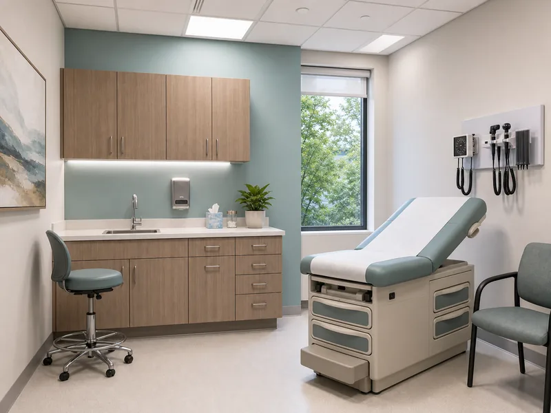 Finished medical exam room with medical-grade flooring and casework