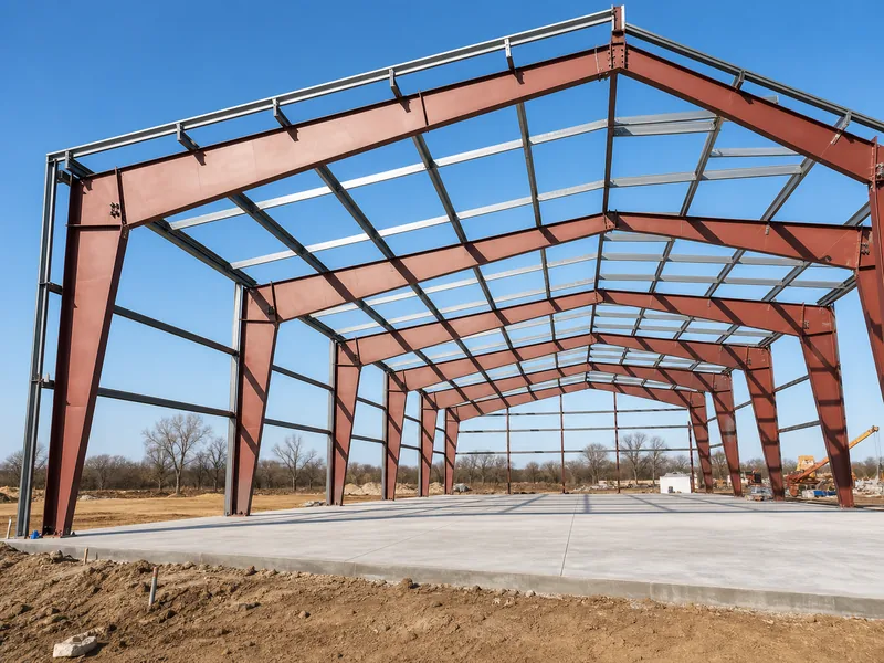 Clear-span steel frame and purlins for a basketball gym