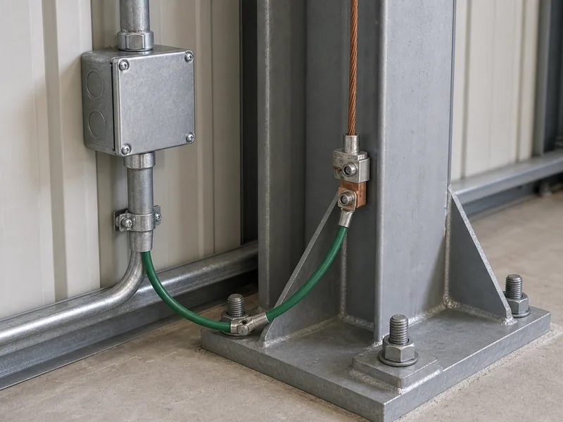 Grounding clamp bonding a copper conductor to a steel column base